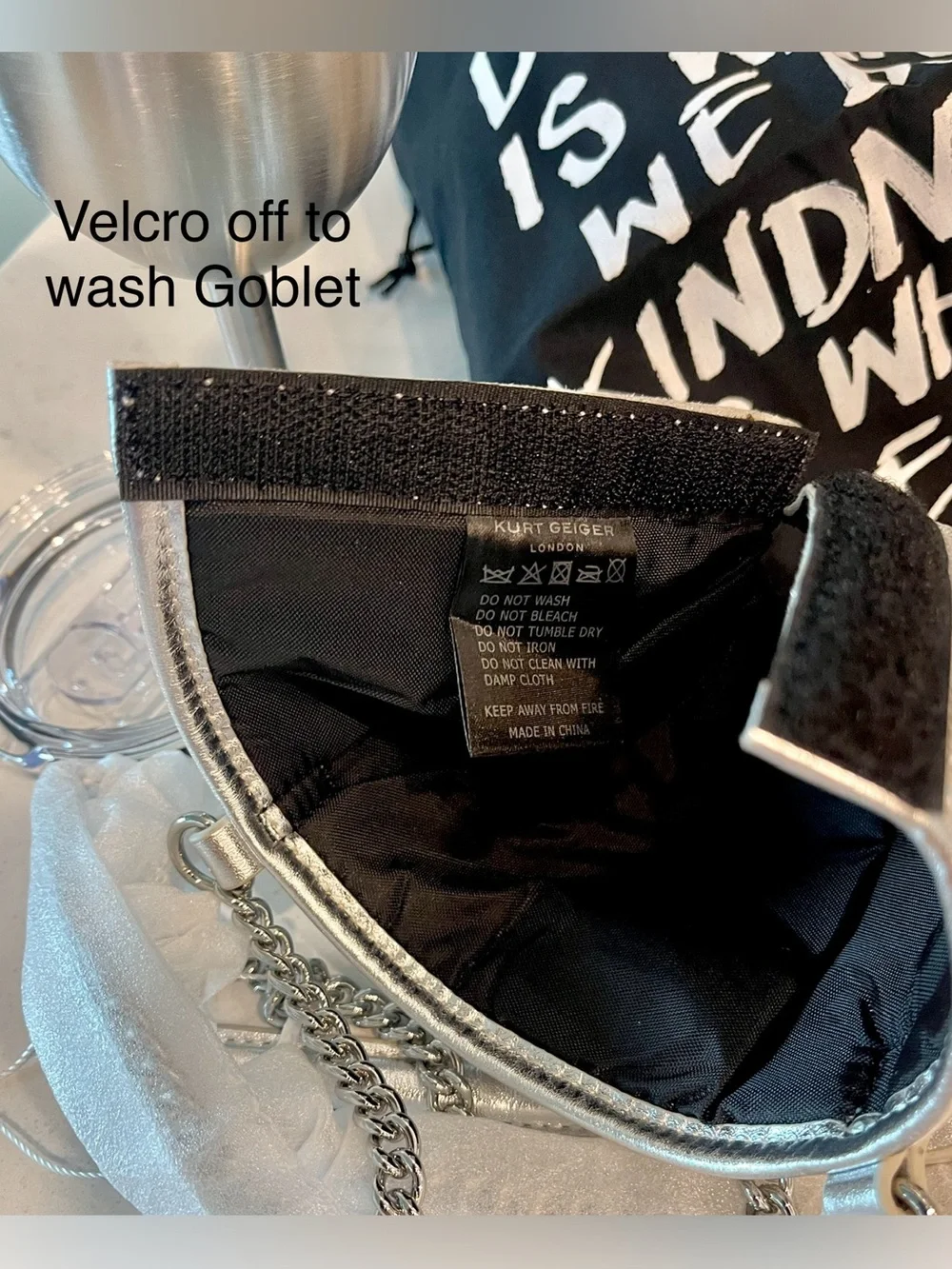 Kurt Geiger Wearable Wine Goblet/Insulated/lidded/Crystal Laden Cover +Dust Bag